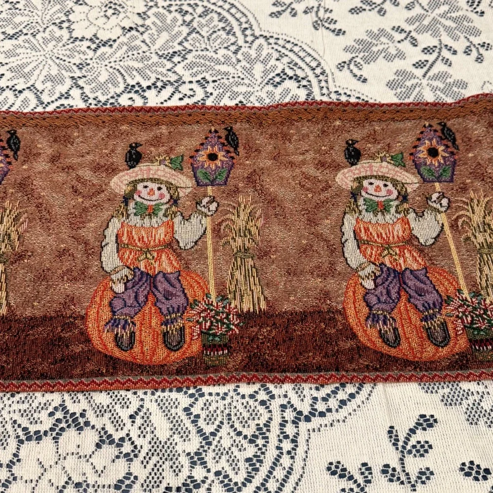 Scarecrow on Pumpkin Tapestry Table Runner Halloween Autumn‎ Fall Harvest